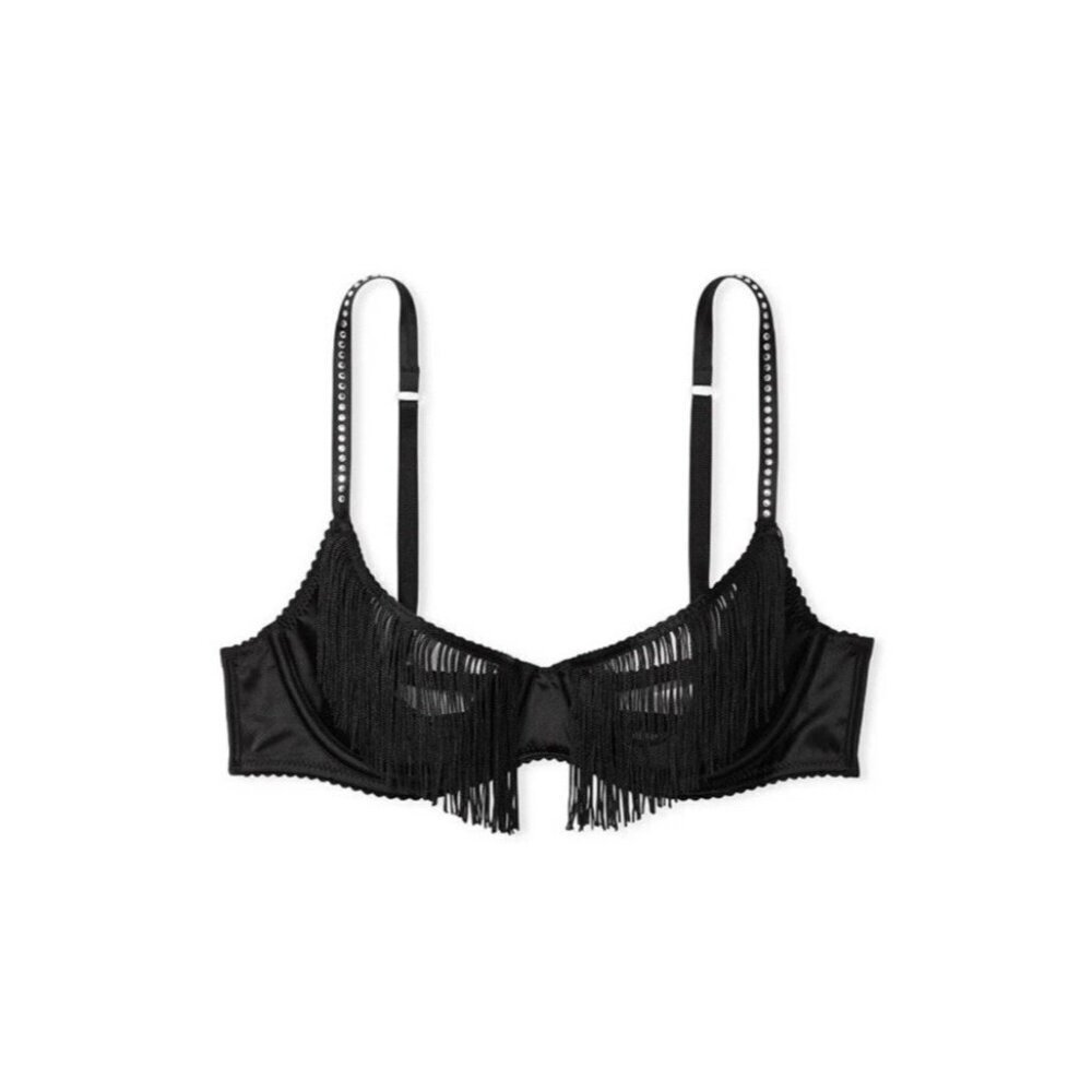 Victoria's Secret Size M-DD VERY SEXY Fringe Open Quarter Cup Shine Strap Bra